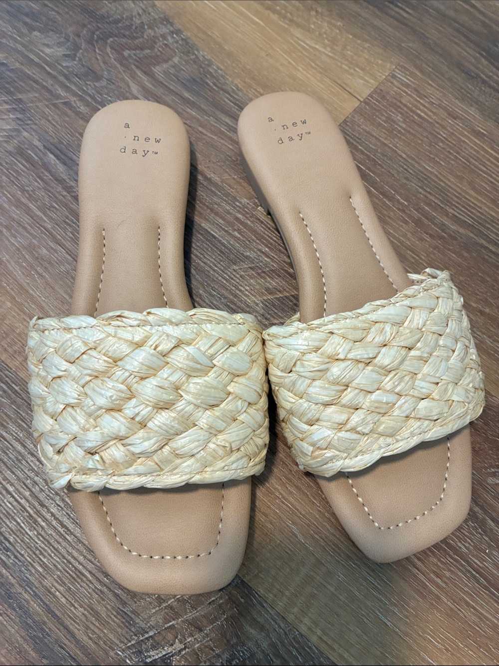 a new day Braided Raffia Slide Sandals in Tan